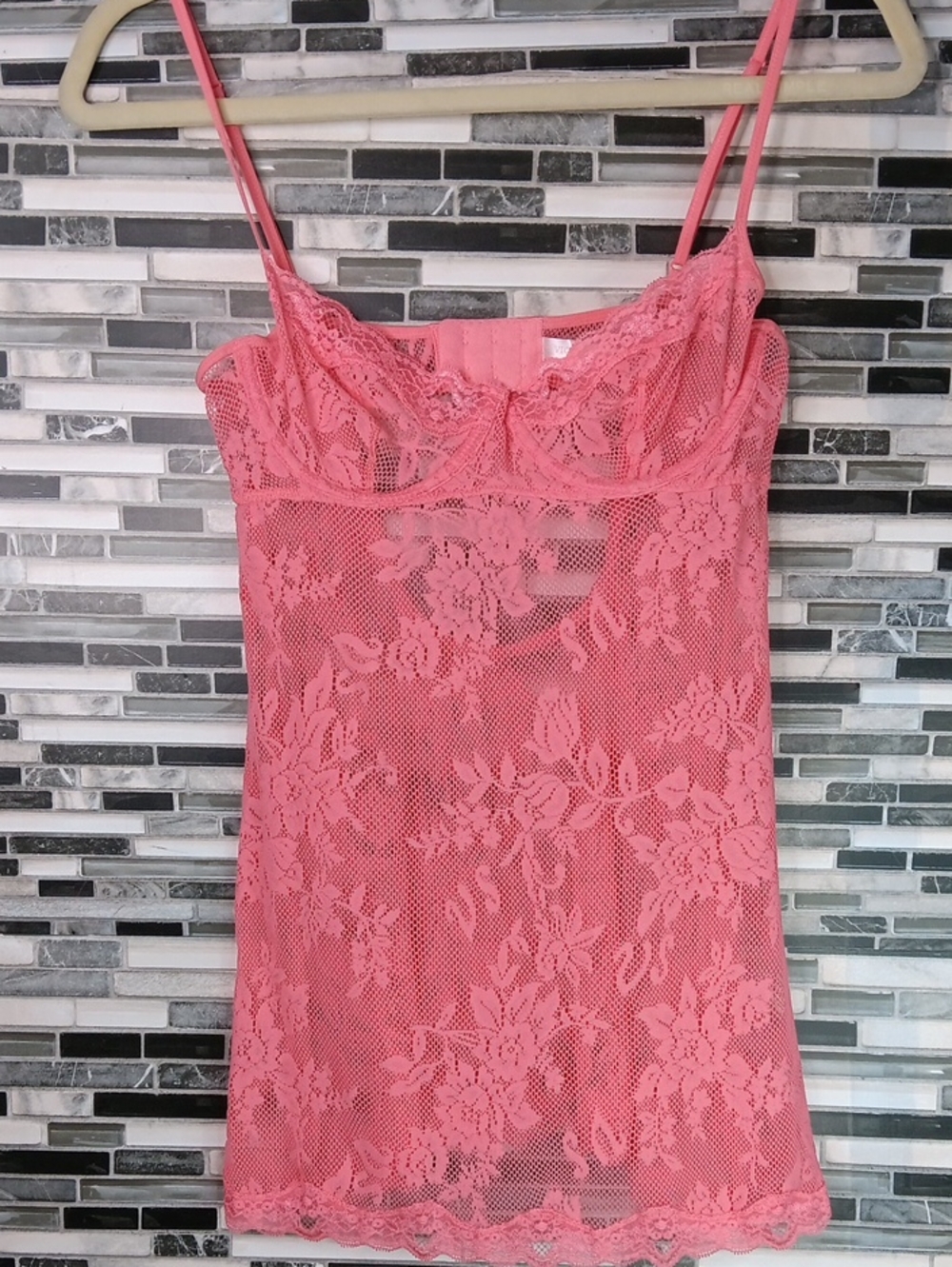 Victoria Secrets M Mesh Lace Camisole Babydoll Salmon Pink Y2k Lingerie